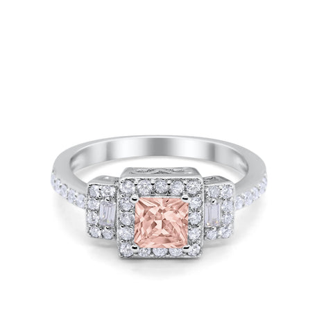 925 Sterling Silver Art Deco Princess Cut Round Baguette CZ Wedding Ring