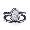 Teardrop Pear Bridal Set Wedding Engagement Ring Band 925 Sterling Silver Round Cubic Zirconia