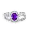 Halo Oval Bridal Set Art Deco Oval Round Cubic Zirconia Solid 925 Sterling Silver