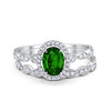 Halo Oval Bridal Set Art Deco Oval Round Cubic Zirconia Solid 925 Sterling Silver