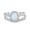 Halo Oval Bridal Set Art Deco Oval Round Cubic Zirconia Solid 925 Sterling Silver