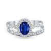 Halo Oval Bridal Set Art Deco Oval Round Cubic Zirconia Solid 925 Sterling Silver