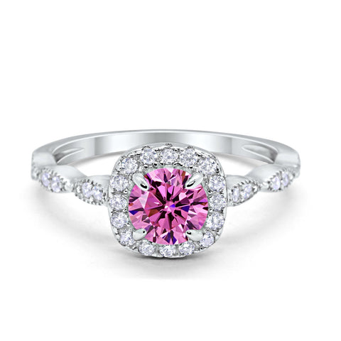 Art Deco Wedding Engagement Ring Round Cubic Zirconia Solid 925 Sterling Silver