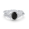 Art Deco Three Piece Bridal Set Oval Round Cubic Zirconia Wedding Engagement Ring Band 925 Sterling Silver