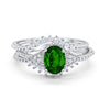 Art Deco Three Piece Bridal Set Oval Round Cubic Zirconia Wedding Engagement Ring Band 925 Sterling Silver
