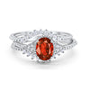 Art Deco Three Piece Bridal Set Oval Round Cubic Zirconia Wedding Engagement Ring Band 925 Sterling Silver