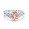 Art Deco Three Piece Bridal Set Oval Round Cubic Zirconia Wedding Engagement Ring Band 925 Sterling Silver