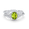 Art Deco Three Piece Bridal Set Oval Round Cubic Zirconia Wedding Engagement Ring Band 925 Sterling Silver