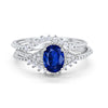 Art Deco Three Piece Bridal Set Oval Round Cubic Zirconia Wedding Engagement Ring Band 925 Sterling Silver