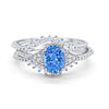 Art Deco Three Piece Bridal Set Oval Round Cubic Zirconia Wedding Engagement Ring Band 925 Sterling Silver