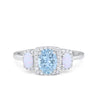 925 Sterling Silver Art Deco Three Stone Halo Oval Round CZ Engagement Ring
