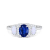 925 Sterling Silver Art Deco Three Stone Halo Oval Round CZ Engagement Ring