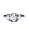 925 Sterling Silver Art Deco Three Stone Halo Oval Round CZ Engagement Ring