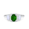 925 Sterling Silver Art Deco Three Stone Halo Oval Round CZ Engagement Ring