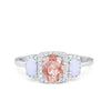 925 Sterling Silver Art Deco Three Stone Halo Oval Round CZ Engagement Ring