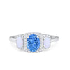 925 Sterling Silver Art Deco Three Stone Halo Oval Round CZ Engagement Ring