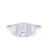 925 Sterling Silver Art Deco Three Stone Halo Oval Round CZ Engagement Ring