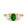 925 Sterling Silver Art Deco Three Stone Halo Oval Round CZ Engagement Ring