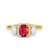 925 Sterling Silver Art Deco Three Stone Halo Oval Round CZ Engagement Ring