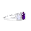 925 Sterling Silver Art Deco Three Stone Halo Oval Round CZ Engagement Ring