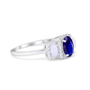 925 Sterling Silver Art Deco Three Stone Halo Oval Round CZ Engagement Ring
