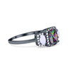 925 Sterling Silver Art Deco Three Stone Halo Oval Round CZ Engagement Ring