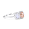 925 Sterling Silver Art Deco Three Stone Halo Oval Round CZ Engagement Ring