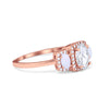 925 Sterling Silver Art Deco Three Stone Halo Oval Round CZ Engagement Ring