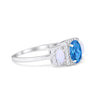 925 Sterling Silver Art Deco Three Stone Halo Oval Round CZ Engagement Ring