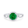 925 Sterling Silver Round CZ Halo Split Shank Wedding Engagement Ring