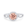 925 Sterling Silver Round CZ Halo Split Shank Wedding Engagement Ring