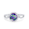 925 Sterling Silver Round CZ Halo Split Shank Wedding Engagement Ring