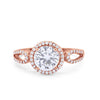 925 Sterling Silver Round CZ Halo Split Shank Wedding Engagement Ring
