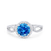 925 Sterling Silver Round CZ Halo Split Shank Wedding Engagement Ring