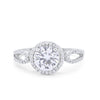 925 Sterling Silver Round CZ Halo Split Shank Wedding Engagement Ring