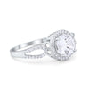 925 Sterling Silver Round CZ Halo Split Shank Wedding Engagement Ring