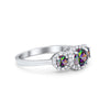 925 Sterling Silver Art Deco Three Stone Halo Engagement Promise Ring