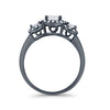 925 Sterling Silver Art Deco Three Stone Halo Engagement Promise Ring