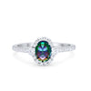 925 Sterling Silver Art Deco Halo Oval Round CZ Promise Anniversary Ring