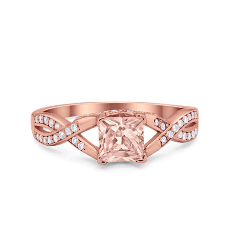 925 Sterling Silver Art Deco Princess Cut Round CZ Engagement Ring