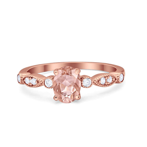 925 Sterling Silver Oval Art Deco Vintage Style CZ Engagement Ring