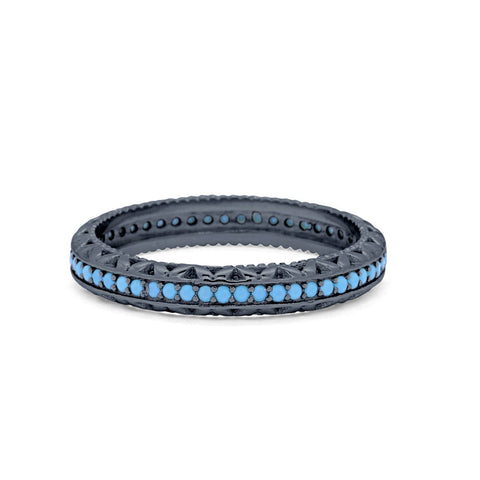 925 Sterling Silver Eternity Style Round Simulated Turquoise Band Ring
