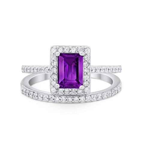 925 Sterling Silver Radiant Cut Two Piece Bridal Set Band Ring