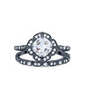 925 Sterling Silver Art Deco Bridal Set Cushion Round CZ Wedding Band Ring
