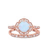 925 Sterling Silver Art Deco Bridal Set Cushion Round CZ Wedding Band Ring