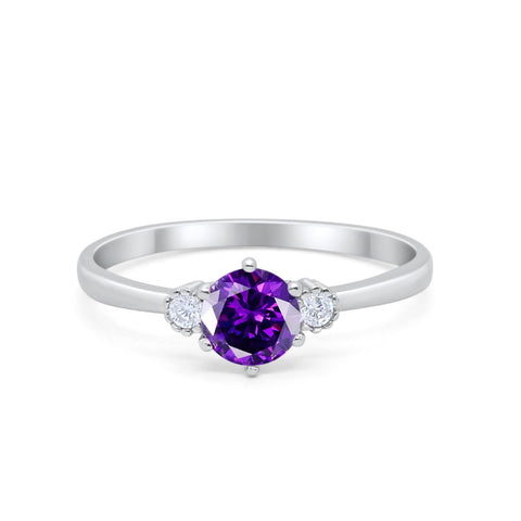 925 Sterling Silver Three Stone Round Cubic Zirconia Wedding Engagement Ring