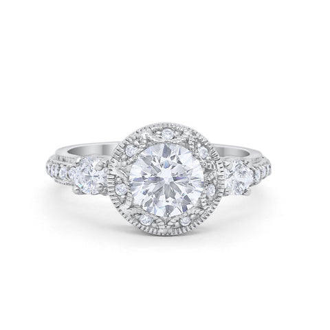 925 Sterling Silver Art Deco Wedding Engagement Ring Round Cubic Zirconia