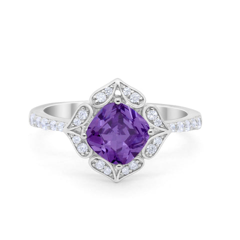 925 Sterling Silver Round Cubic Zirconia Cushion Art Wedding Engagement Ring