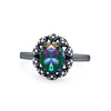 925 Sterling Silver Oval Art Round Cubic Zirconia Wedding Engagement Ring