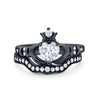 925 Sterling Silver Two Piece Claddagh Bridal Set Cubic Zirconia Heart Ring